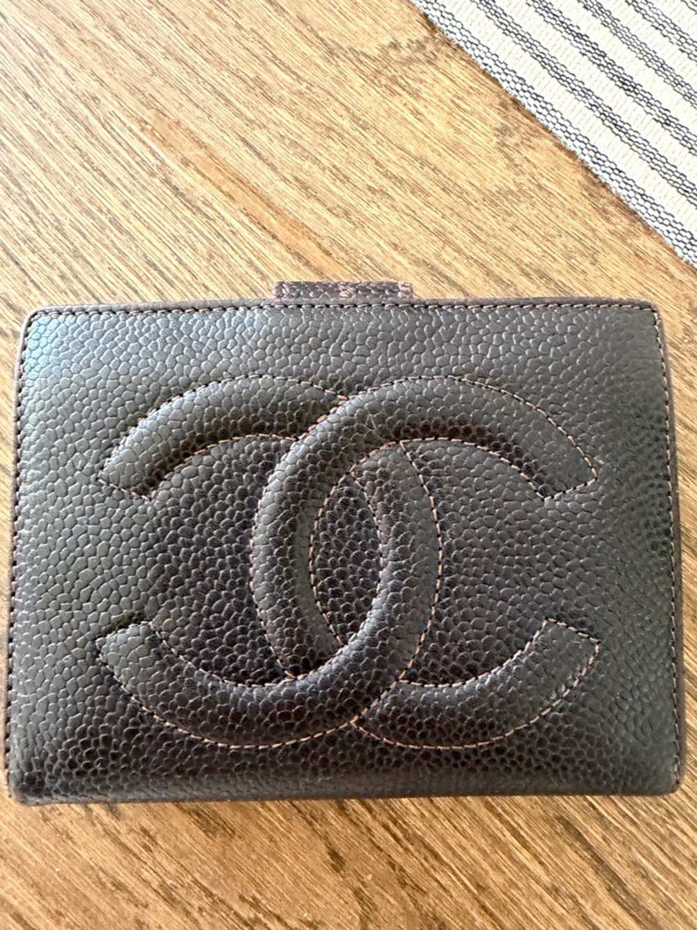 CHANEL Black Quilted Caviar Leather Card Case with CC Motif